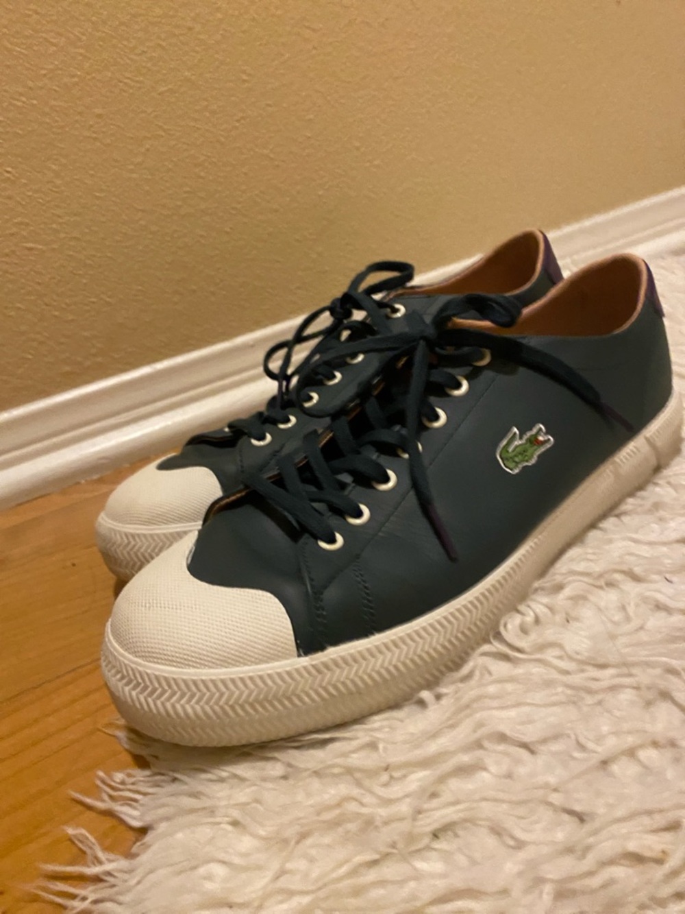 Lacoste Dark Green Low-Top Sneakers with White Toe Cap